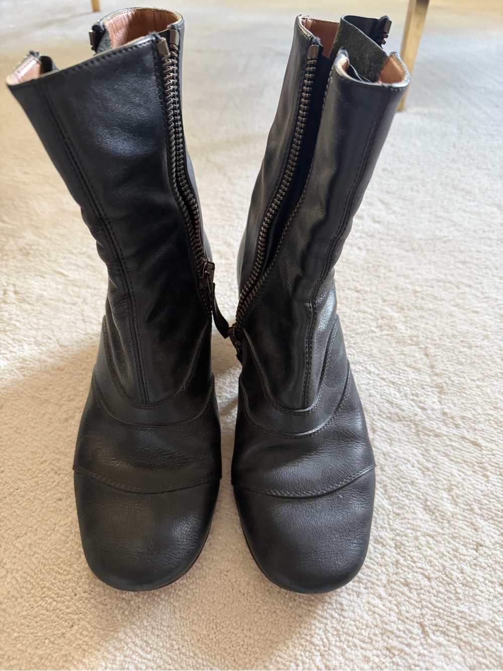 Black Women's Mid-Calf Leather Lexi Double Sided Zip Boots Size 7